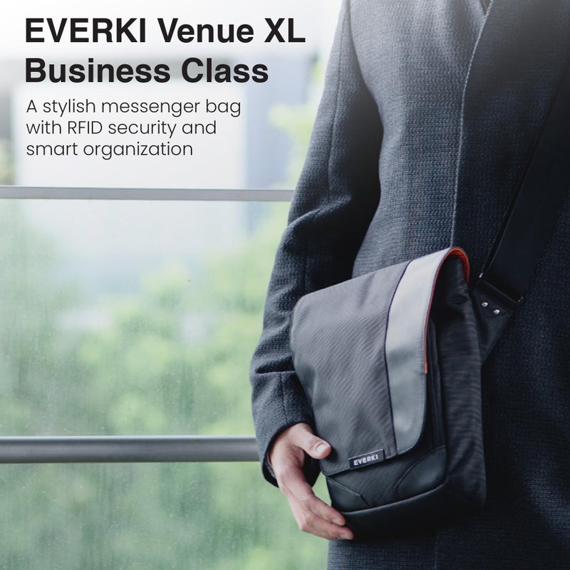 EVERKI Venue X-Large Premium Mini Messenger Bag - Ideal for Mens Crossbody Bag, RFID-blocking Pocket - Ergonomic Strap - Dedicated Compartment up to13-inch iPad Pro, Surface Pro - (EKS622XL) Black - Image 2